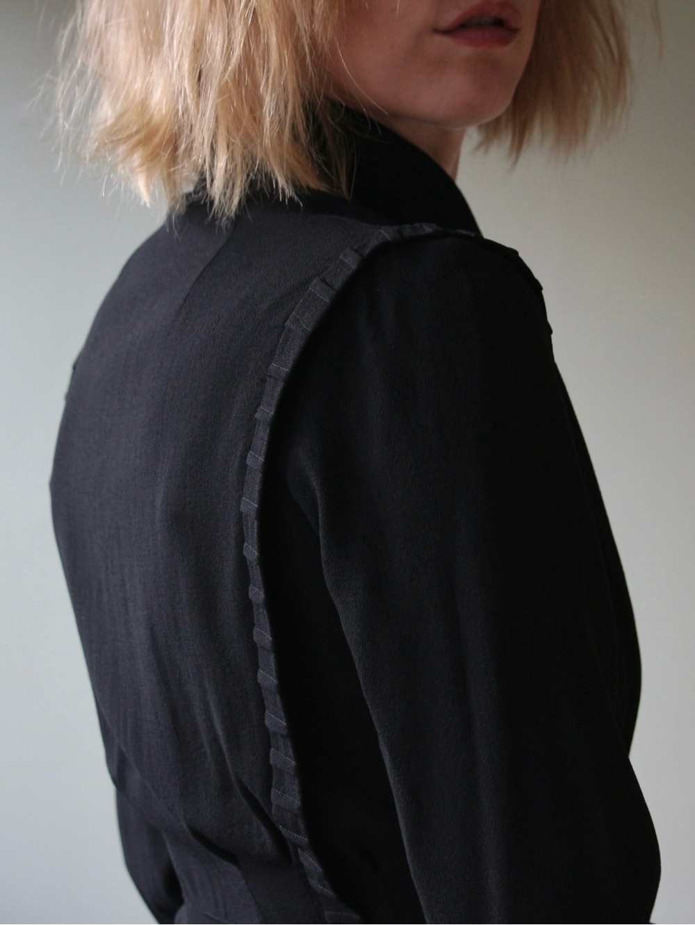 1930's Wool Crepe Little Black Day Dress - Picture 9 of 10